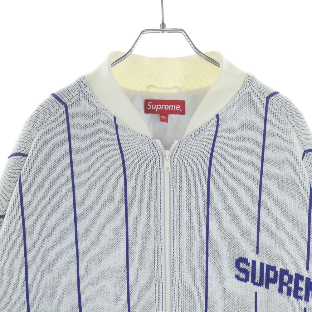 SUPREME(シュプリーム) 23SS Pinstripe Varsity Zip Up Sweater ピンストライプ バーシティ ジップアップスウェット ホワイト