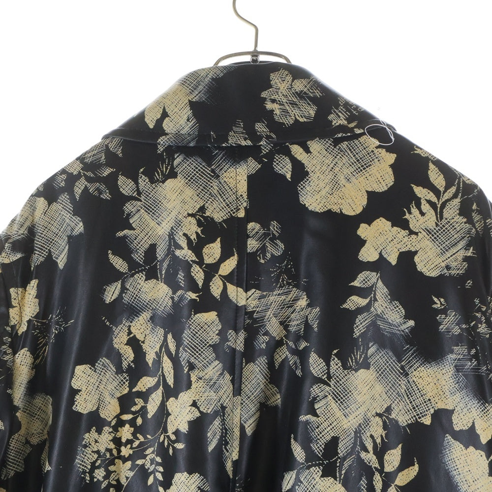 COMME des GARCONS HOMME PLUS(コムデギャルソンオムプリュス) 25SS AD2024 フラワープリント フェイクレザー ステンカラーコート ジャケット ブラック/イエロー PO-C009