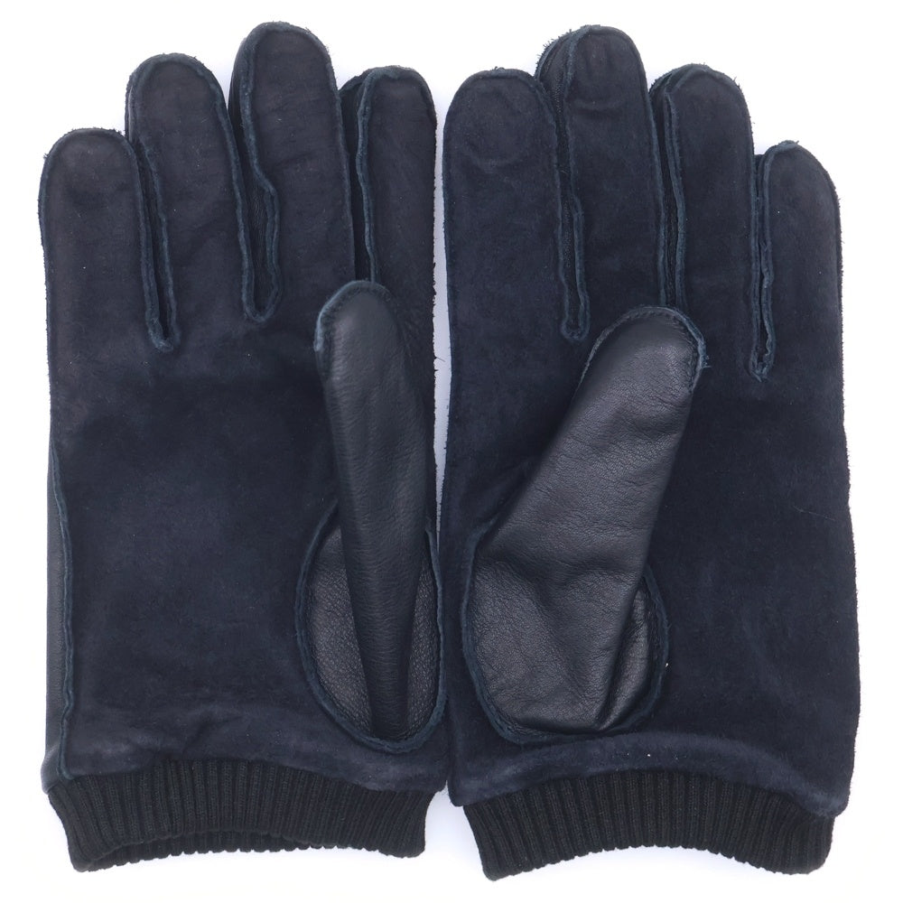NEIGHBORHOOD(ネイバーフッド) 22AW LEATHER PANEL GLOVE ロゴプリント レザー パネル切替 グローブ 手袋 ブラック