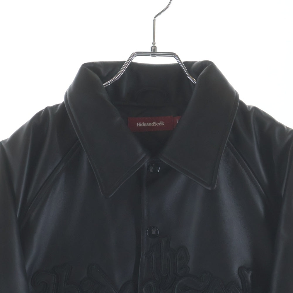 Hideandseek(ハイドアンドシーク) ×Toru Nishiura LEATHER VARSITY JACKET 西浦徹 ロゴパッチ シープレザー バーシティジャケット ブルゾン ブラック H30th-010126