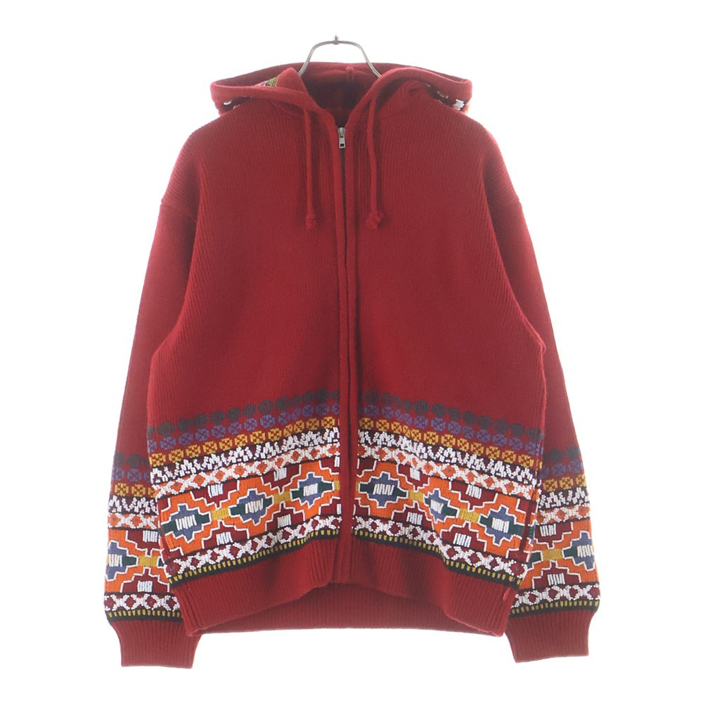 SUPREME(シュプリーム) 25AW Beaded Zip Up Hooded Sweater ビーズ装飾 ウールナイロンニット ジップアップパーカー セーター レッド