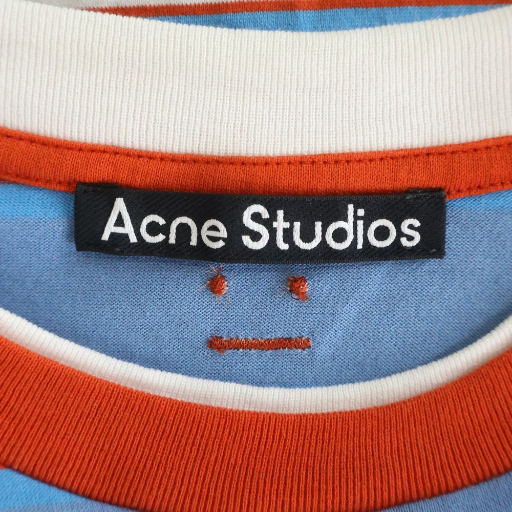 Acne Studios(アクネ ストゥディオズ) 24SS FARRIN FACE パッチ付き レイヤード ボーダー コットンTシャツ カットソー ブルー FA-UX-TSHI000302