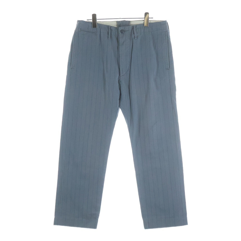 RRL(ダブルアールエル) ストライプド ヘリンボーン ボタンフライ コットン オフィサーズパンツ ブルー