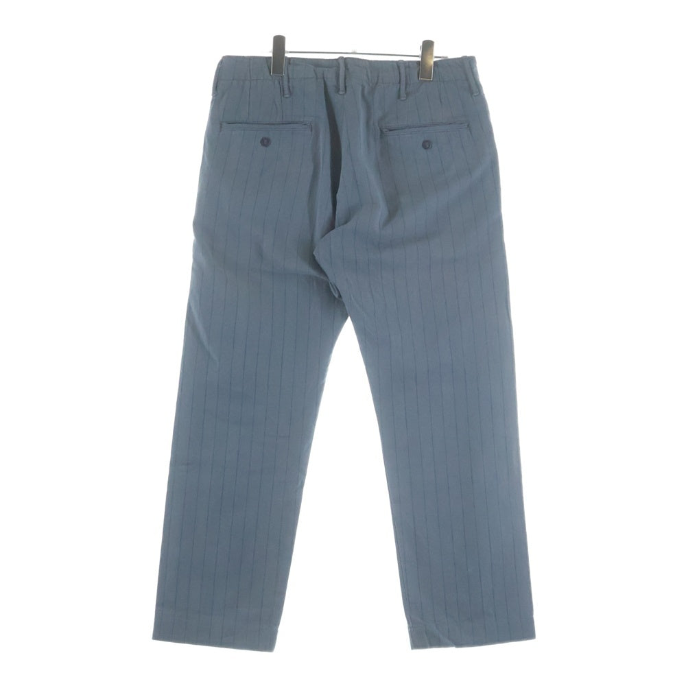 RRL(ダブルアールエル) ストライプド ヘリンボーン ボタンフライ コットン オフィサーズパンツ ブルー