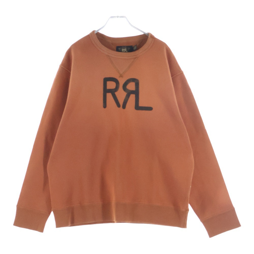 RRL(ダブルアールエル) ランチロゴプリント ヴィンテージ加工 クルーネック スウェットトレーナー オレンジ