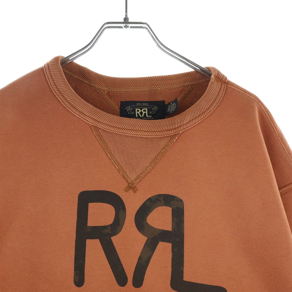 RRL(ダブルアールエル) ランチロゴプリント ヴィンテージ加工 クルーネック スウェットトレーナー オレンジ