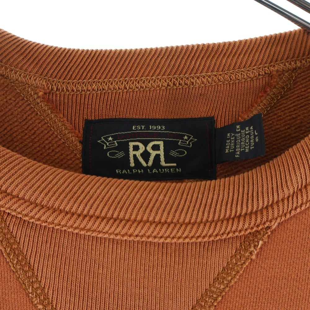 RRL(ダブルアールエル) ランチロゴプリント ヴィンテージ加工 クルーネック スウェットトレーナー オレンジ