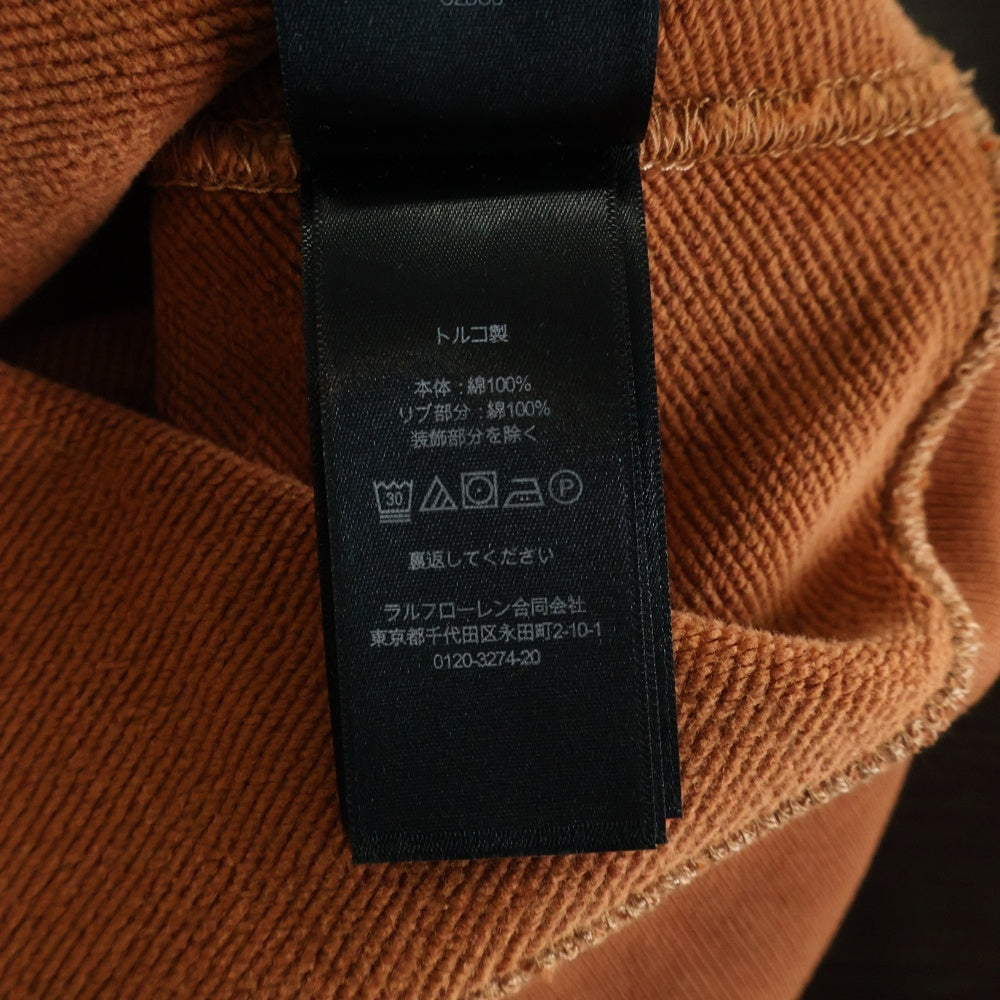 RRL(ダブルアールエル) ランチロゴプリント ヴィンテージ加工 クルーネック スウェットトレーナー オレンジ