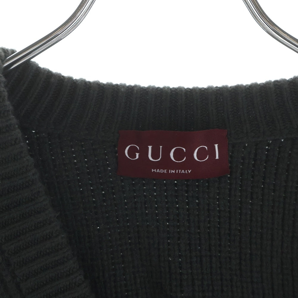 GUCCI(グッチ) Charcoal Wool Blend Cardigan ロゴデザイン ウールニット カーディガン グレー 833501 XKEYK