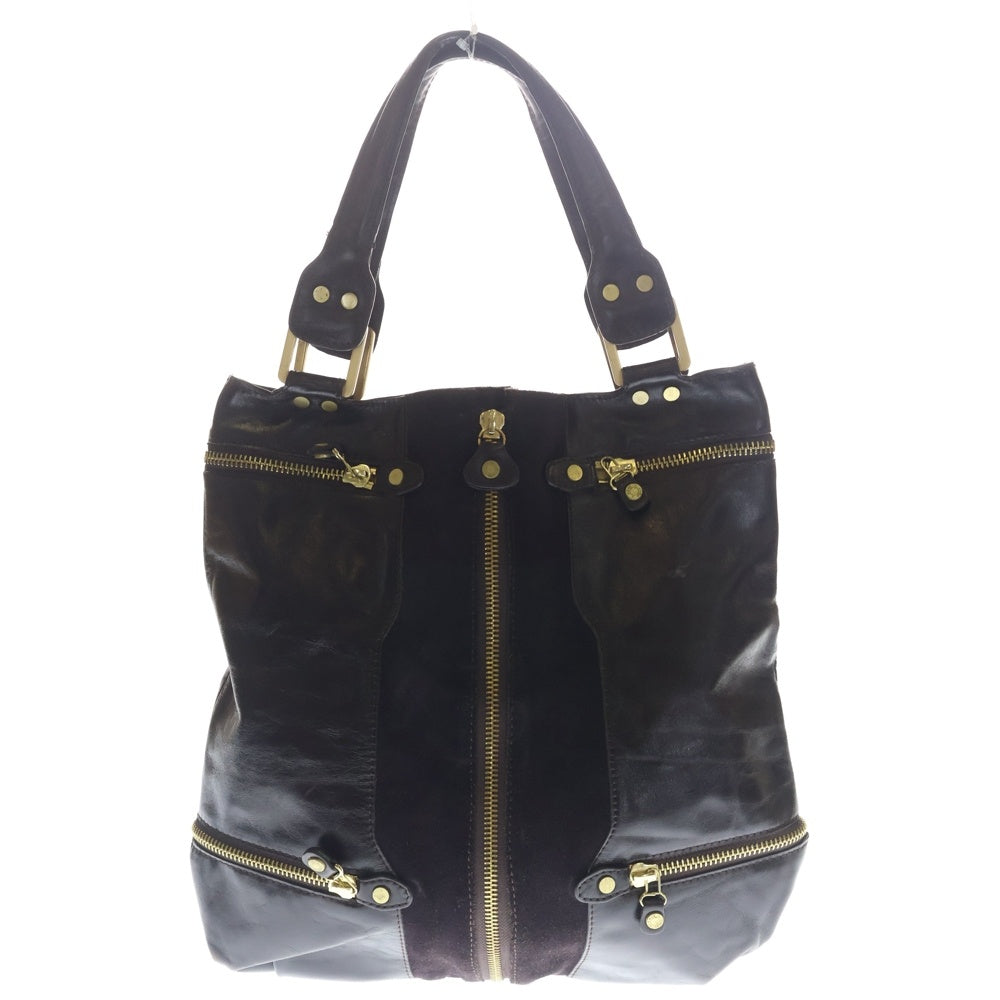 JIMMY CHOO(ジミーチュウ) TOTE BAG レザースエード切替 ジップデザイン トートバッグ ブラウン レディース
