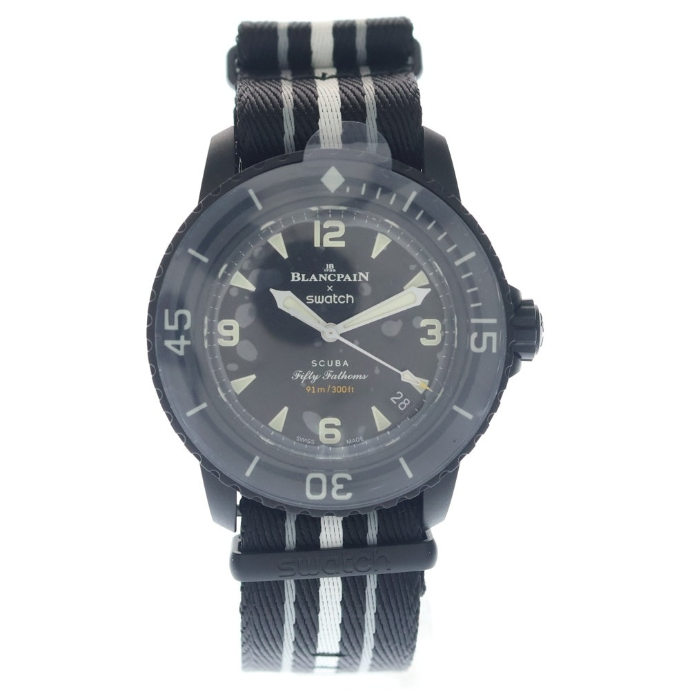 SWATCH(スウォッチ) ×BLANCPAIN OCEAN OF STORMS CE ブランパン オーシャンオブストーム ナイロン AT 自動巻き 腕時計 ブラック SO35B400