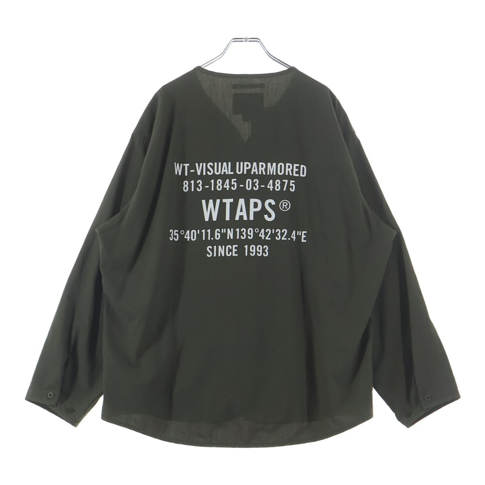 WTAPS(ダブルタップス) 24SS SCOUT 02 LS POLY BROADCLOTH SPEC バックプリント 長袖ノーカラーシャツ オリーブ 241CWDT-SHM06