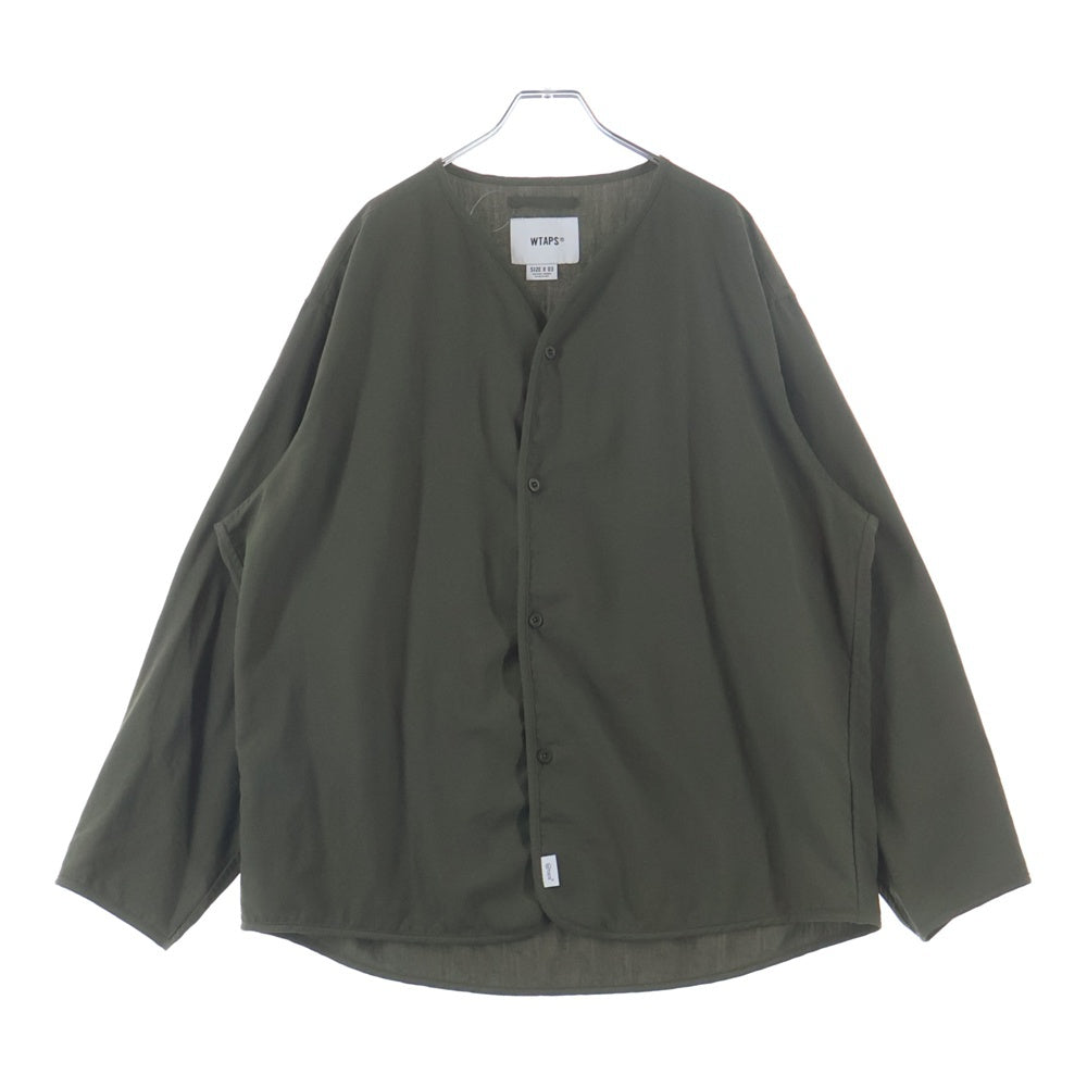 WTAPS(ダブルタップス) 24SS SCOUT 02 LS POLY BROADCLOTH SPEC バックプリント 長袖ノーカラーシャツ オリーブ 241CWDT-SHM06