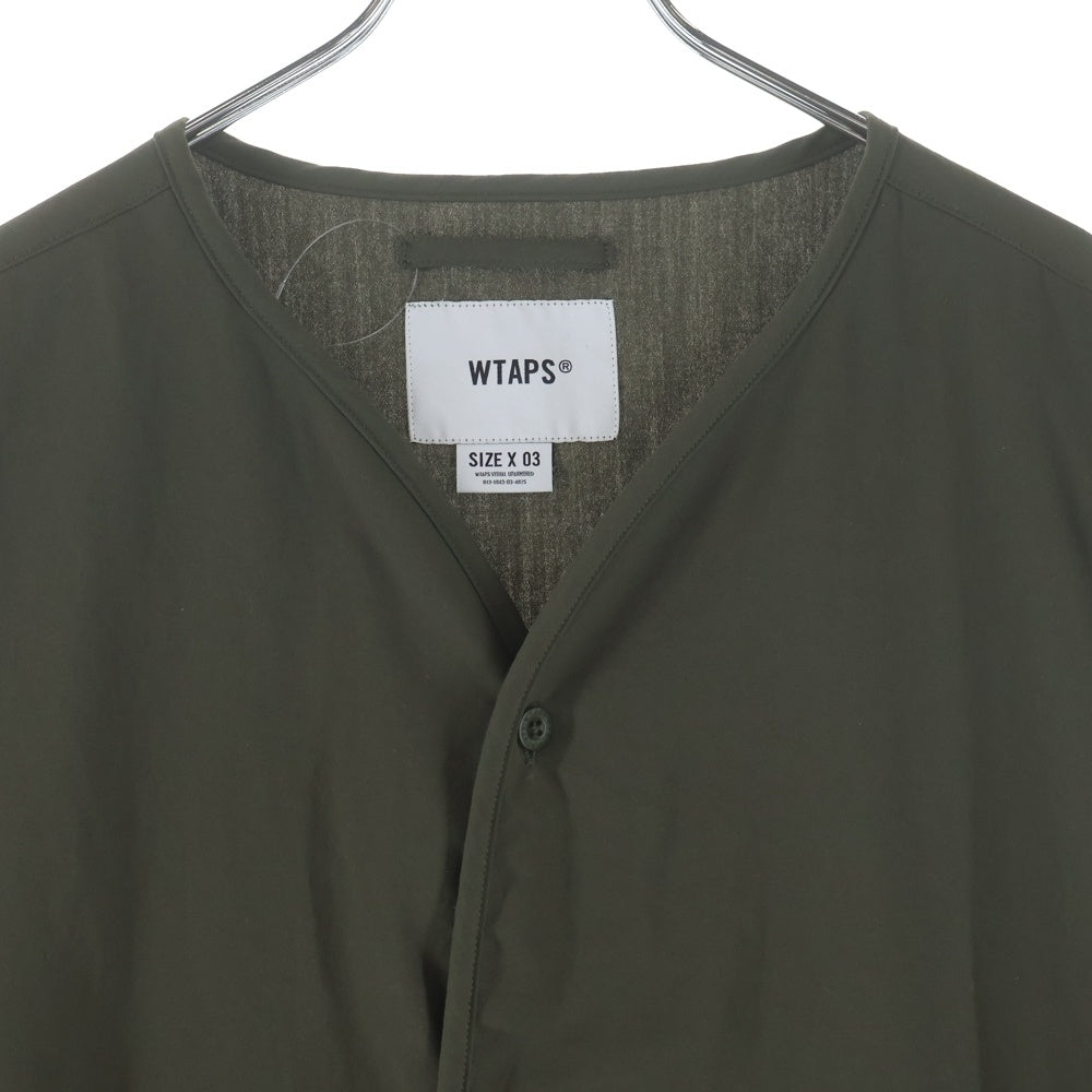 WTAPS(ダブルタップス) 24SS SCOUT 02 LS POLY BROADCLOTH SPEC バックプリント 長袖ノーカラーシャツ オリーブ 241CWDT-SHM06