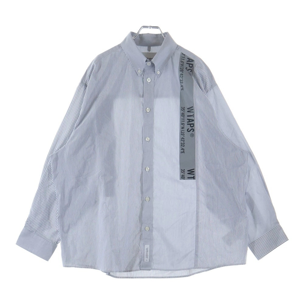 WTAPS(ダブルタップス) 24SS BD 01 /LS / CTPL. BROADCLOTH. TEXTILE. テキシタイルロゴプリント ドッキング 長袖ストライプシャツ ホワイト/グレー 241TQDT-SHM01