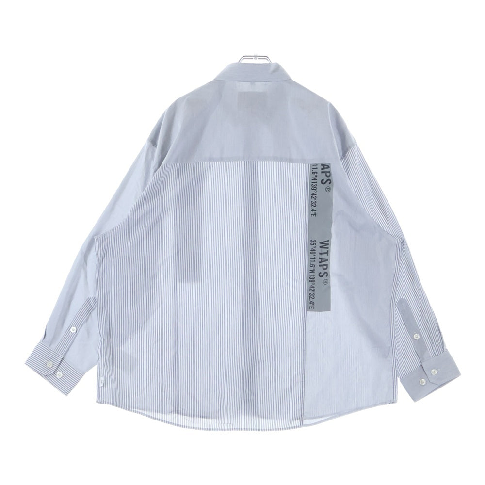 WTAPS(ダブルタップス) 24SS BD 01 /LS / CTPL. BROADCLOTH. TEXTILE. テキシタイルロゴプリント ドッキング 長袖ストライプシャツ ホワイト/グレー 241TQDT-SHM01
