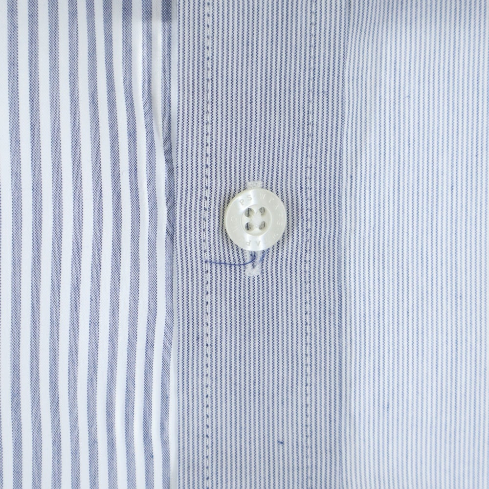 WTAPS(ダブルタップス) 24SS BD 01 /LS / CTPL. BROADCLOTH. TEXTILE. テキシタイルロゴプリント ドッキング 長袖ストライプシャツ ホワイト/グレー 241TQDT-SHM01