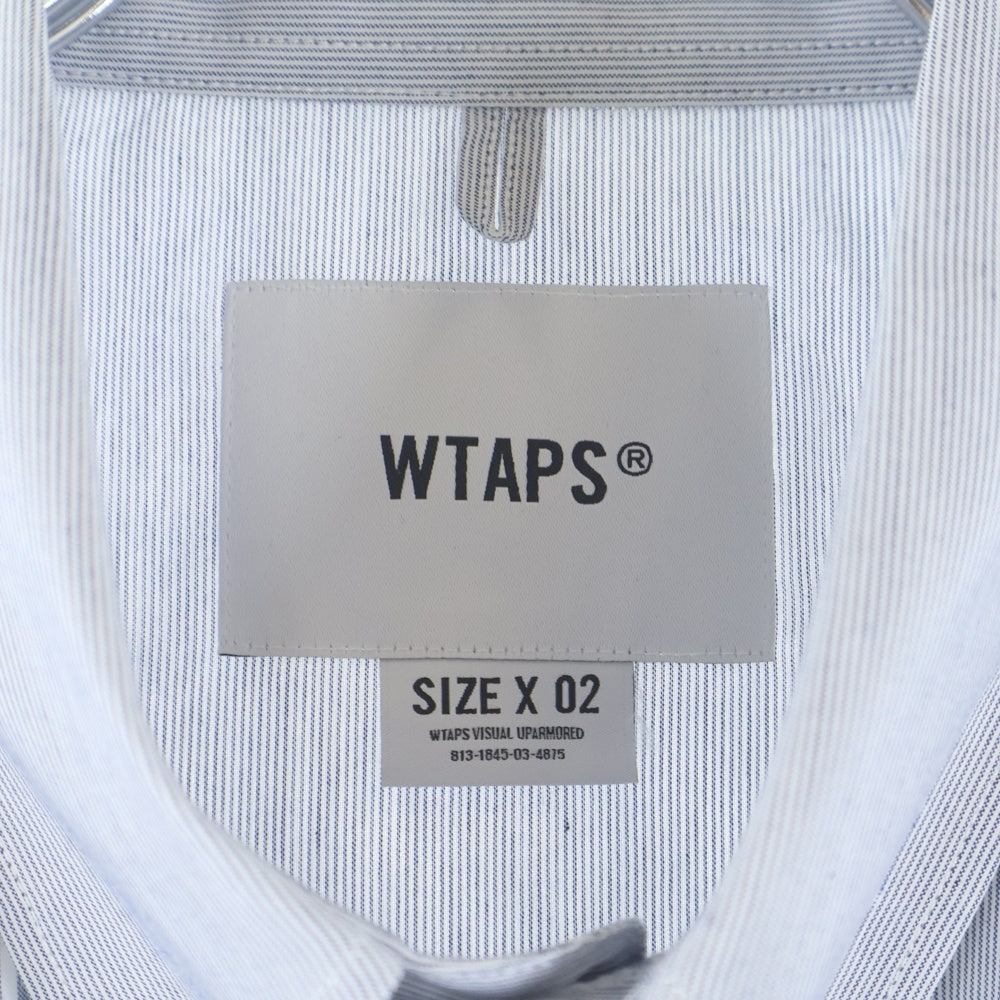 WTAPS(ダブルタップス) 24SS BD 01 /LS / CTPL. BROADCLOTH. TEXTILE. テキシタイルロゴプリント ドッキング 長袖ストライプシャツ ホワイト/グレー 241TQDT-SHM01