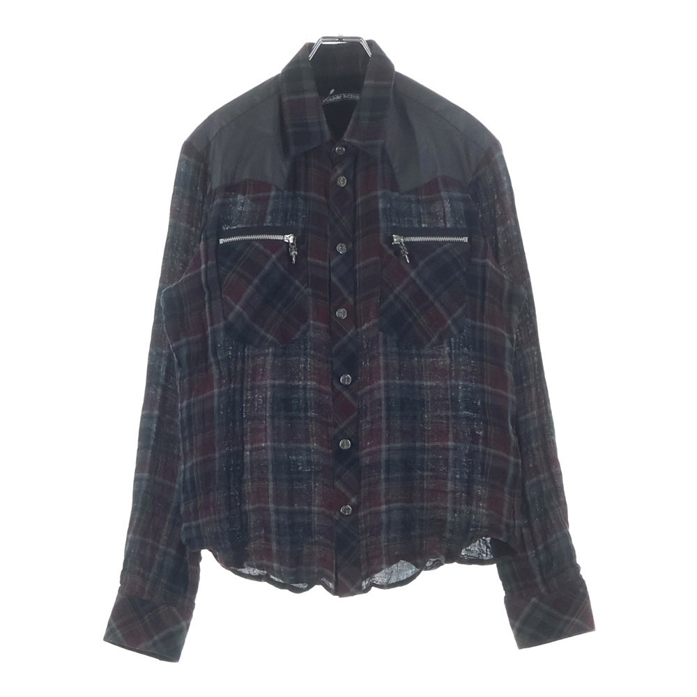 CHROME HEARTS(クロムハーツ) WESTN ウエスタン ダガージップバックフレアニー シープスキン ガーゼチェック 長袖シャツ レッド/ブラック