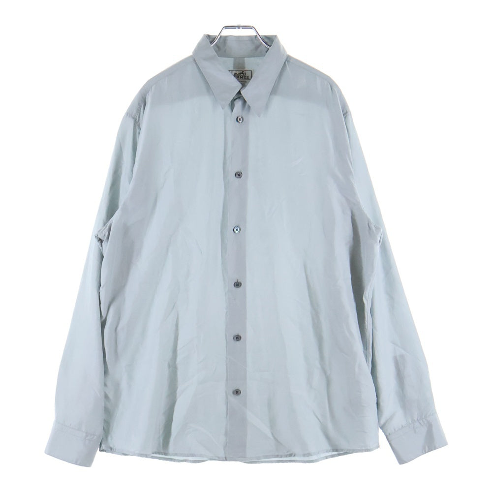 HERMES(エルメス) レギュラーカラー ロングスリーブ シルクシャツ ブルー