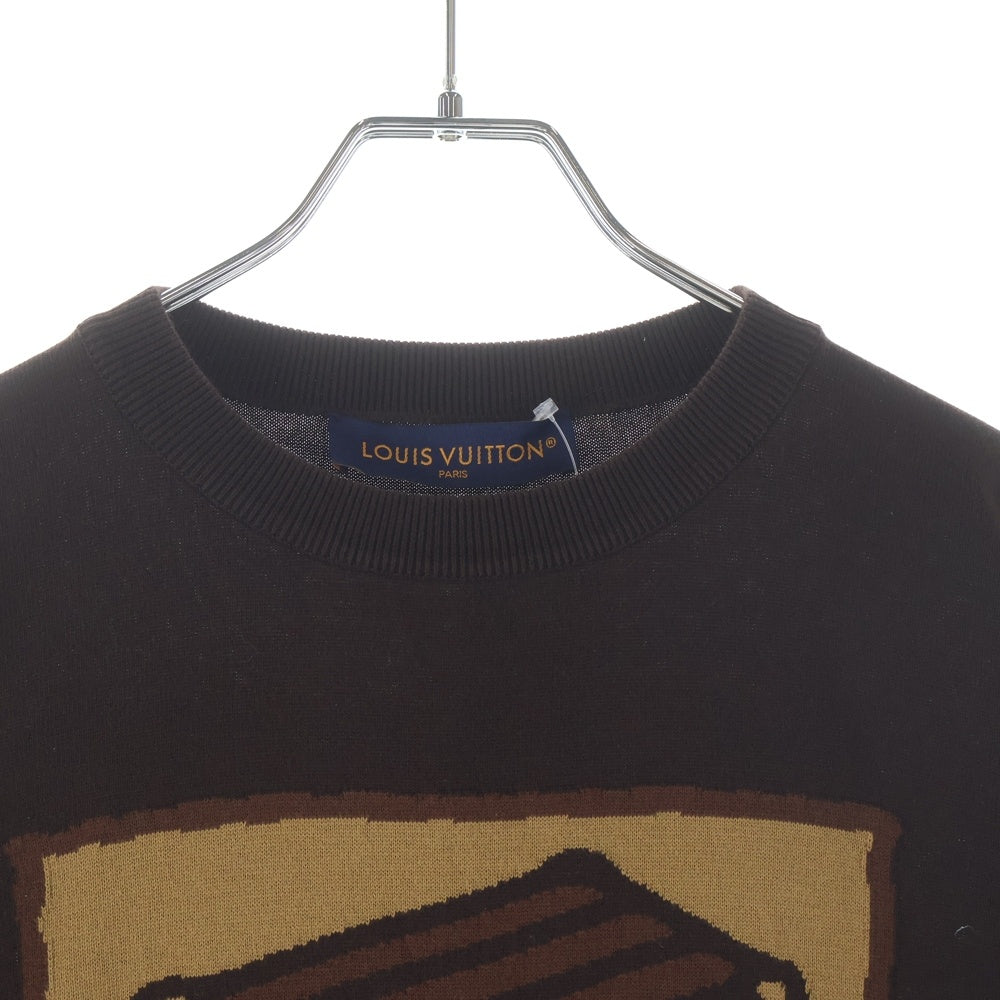 LOUIS VUITTON(ルイヴィトン) 24SS フロントトランクデザイン コットン クルーネック 半袖ニットセーター ブラウン RM241 AUR HQN83W