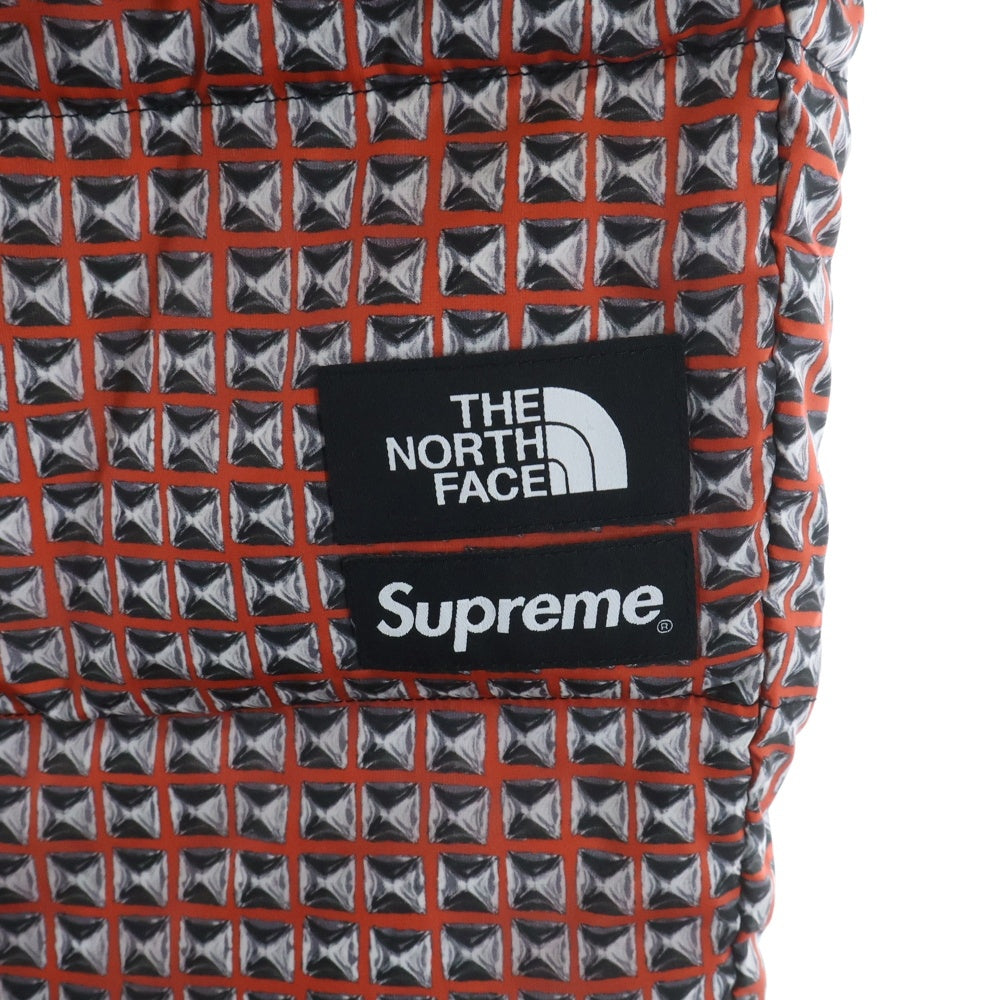 SUPREME(シュプリーム) 21SS ×THE NORTH FACE ノースフェイス ヌプシ ロゴパッチ ジップポケット スタッズプリントデザイン ナイロン パンツ レッド/ブラック ND42101I