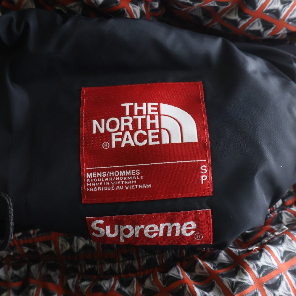 SUPREME(シュプリーム) 21SS ×THE NORTH FACE ノースフェイス ヌプシ ロゴパッチ ジップポケット スタッズプリントデザイン ナイロン パンツ レッド/ブラック ND42101I