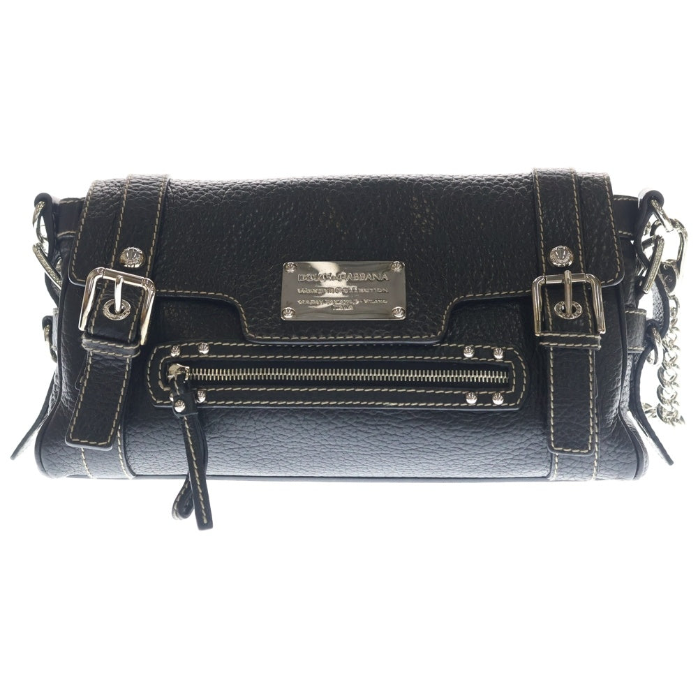 DOLCE & GABBANA(ドルチェアンドガッバーナ) Miss Easy Way ロゴプレート チェーン レザーショルダーバッグ ブラック レディース