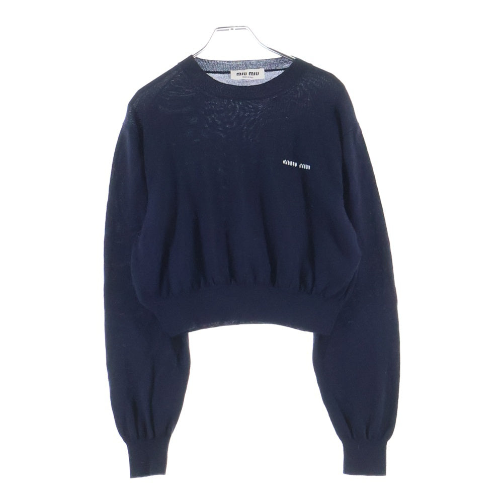 miumiu(ミュウミュウ) ウール ショート丈 ロゴエンブロイダリー クルーネックニット セーター レディース ネイビー MML806