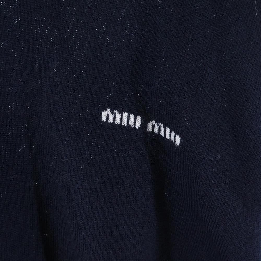 miumiu(ミュウミュウ) ウール ショート丈 ロゴエンブロイダリー クルーネックニット セーター レディース ネイビー MML806