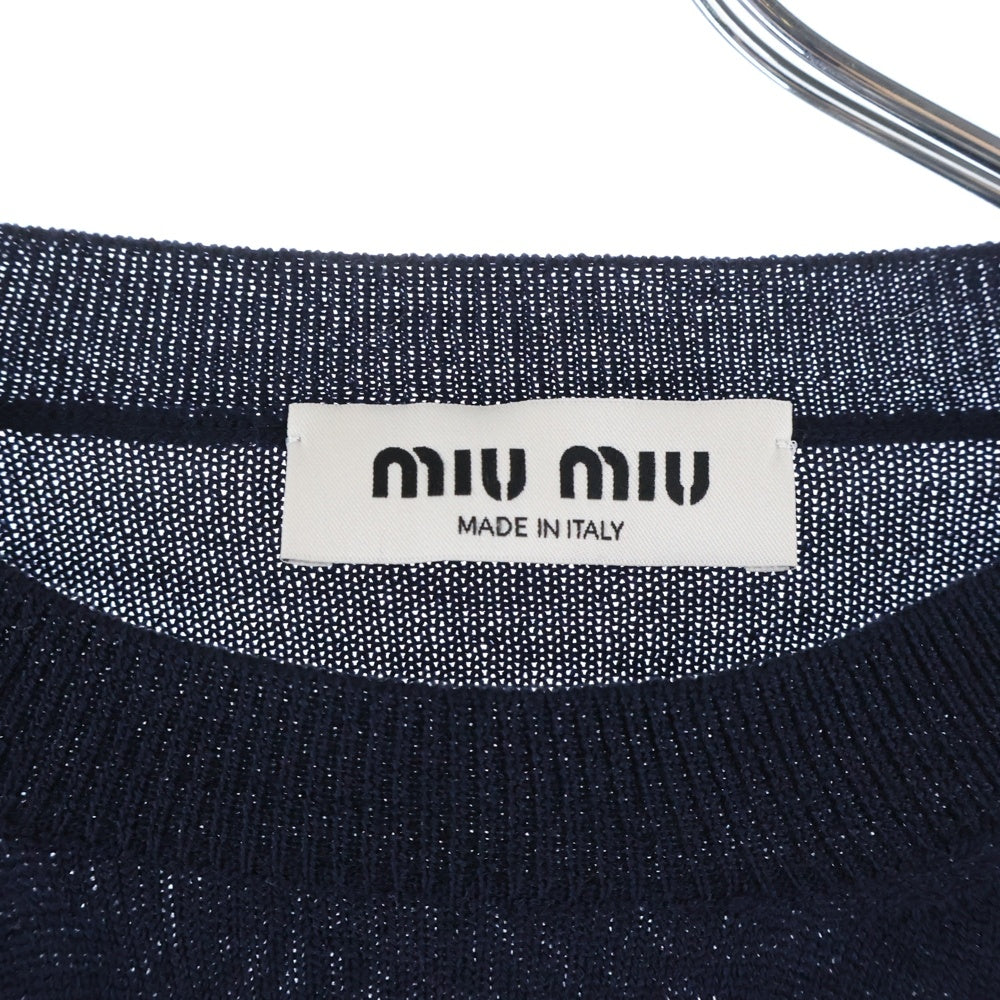 miumiu(ミュウミュウ) ウール ショート丈 ロゴエンブロイダリー クルーネックニット セーター レディース ネイビー MML806
