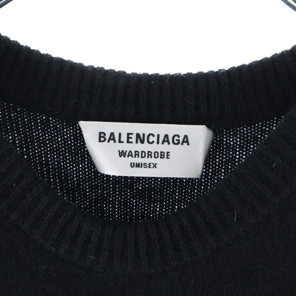 BALENCIAGA(バレンシアガ) ロゴエンブロイダリー カシミヤ クルーネックニット セーター ブラック 681983 T4124