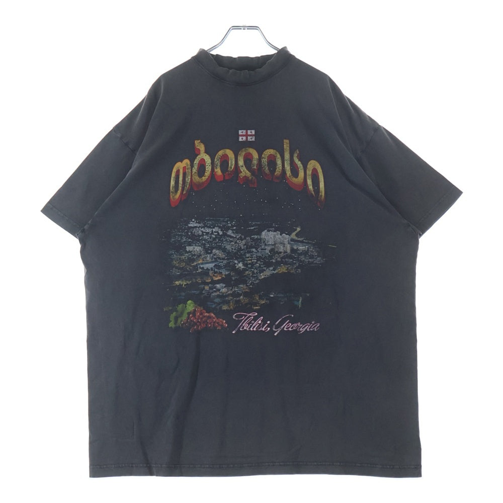 BALENCIAGA(バレンシアガ) 25SS Tbilisi Oversized T-Shirt ユーズド加工 オーバーサイズ プリント半袖Tシャツ カットソー ブラック 811688 TRVQ7