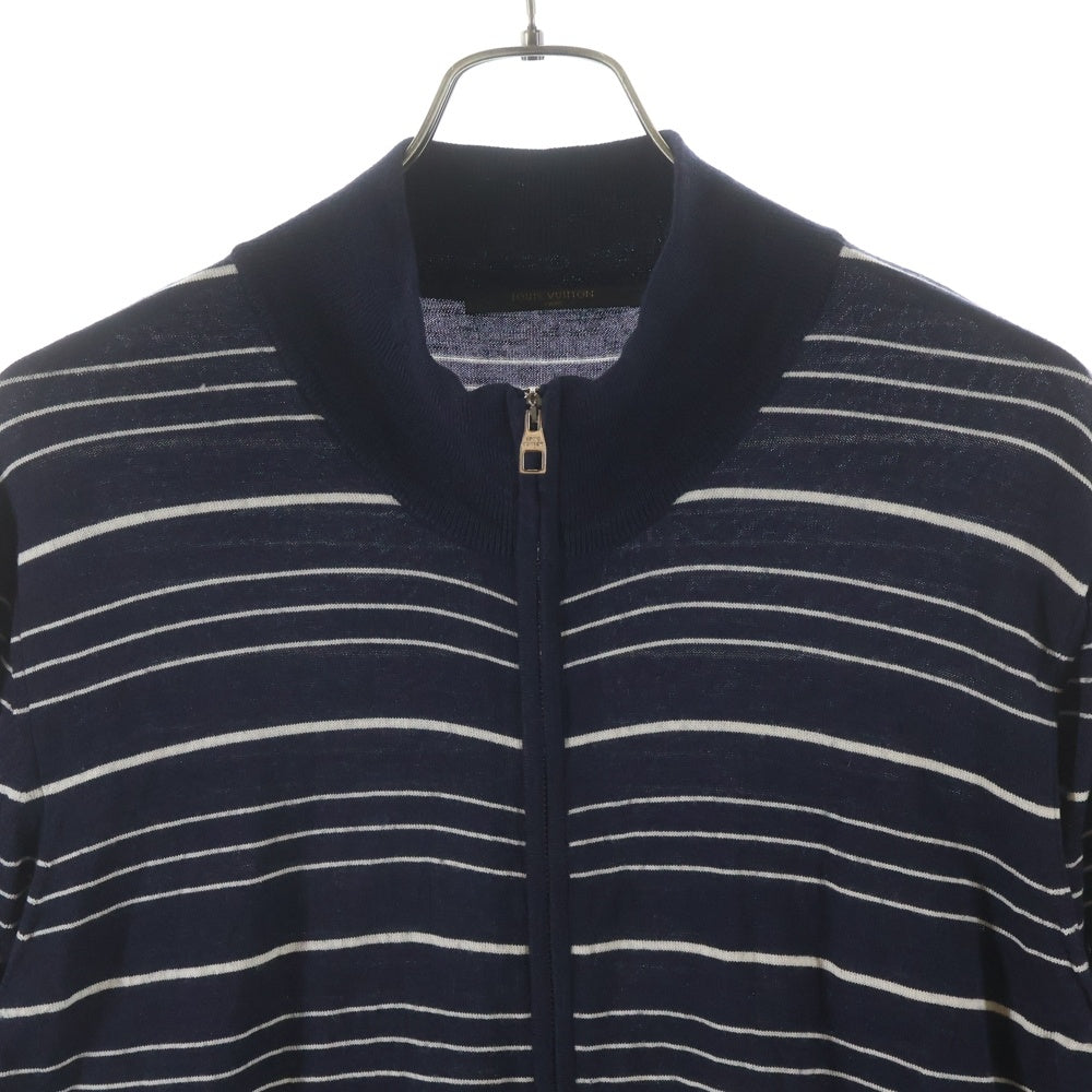 LOUIS VUITTON(ルイヴィトン) シルク混 ボーダーデザイン ジップアップ ニットジャケット セーター ネイビー RM092M MPKN24 M93