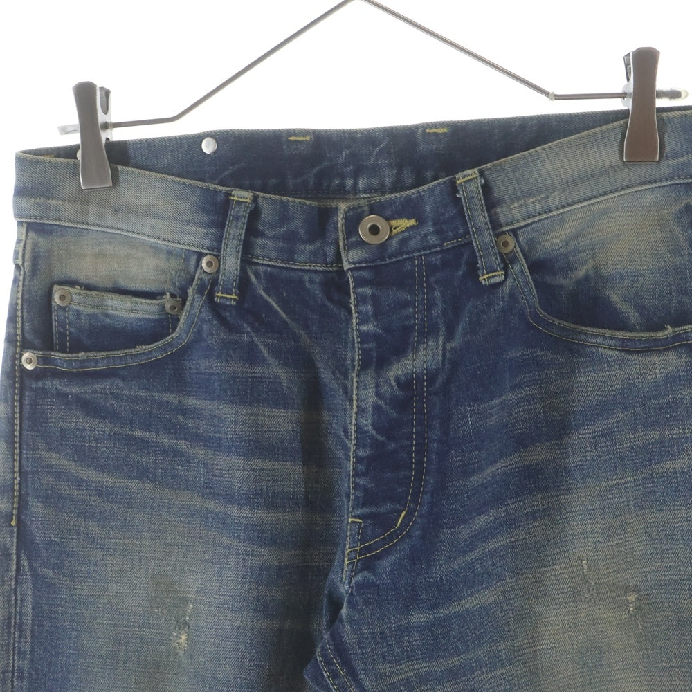 ISAMU KATAYAMA BACKLASH(イサムカタヤマバックラッシュ) ステアレザー クラッシュ加工 ストレート ボタンフライデニムパンツ インディゴ 1483-01C