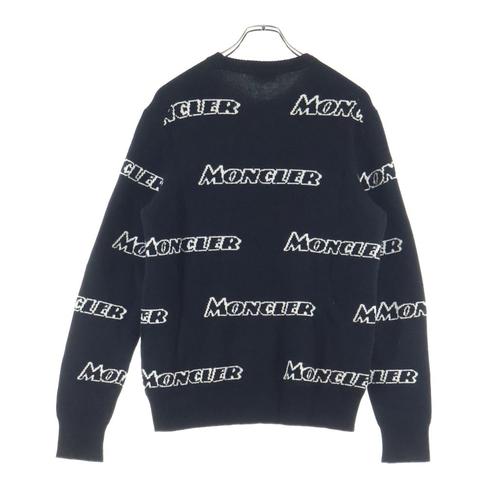 MONCLER(モンクレール) 18AW MAGLIONE TRICOT GIROCOLLO ロゴ総柄 ウール混 クルーネックニット セーター ブラック E20919043600