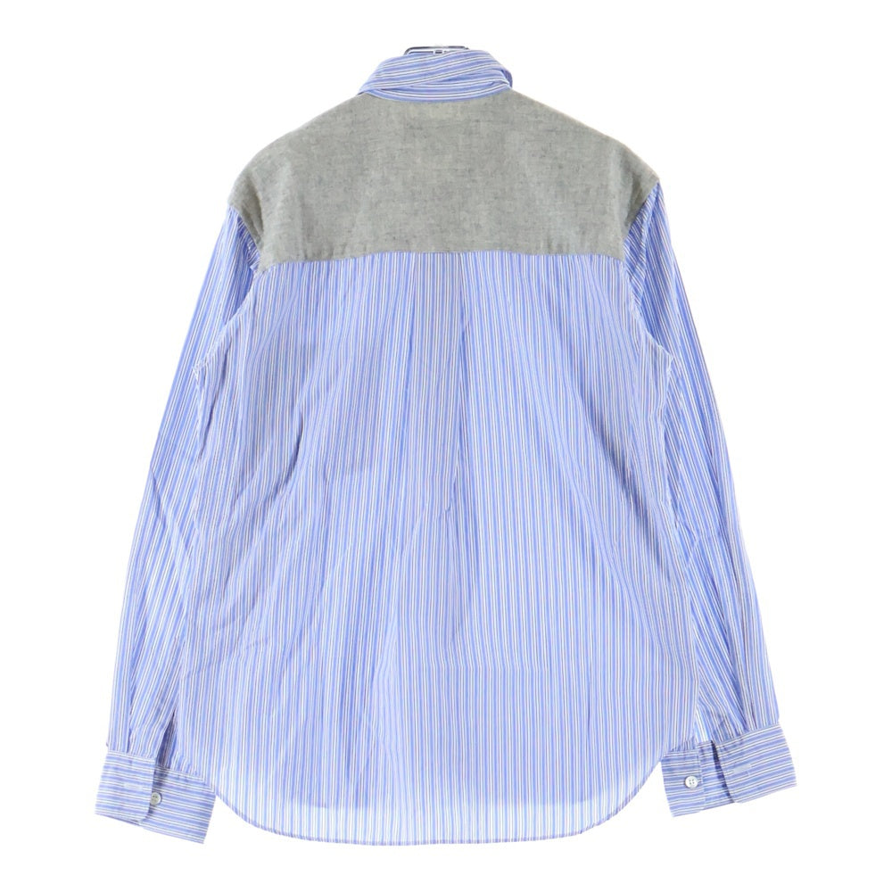 COMME des GARCONS HOMME DEUX(コムデギャルソン オムドゥ) 15SS AD2014 ウール混ニット切替 ストライプ長袖シャツ ブルー DO-B036