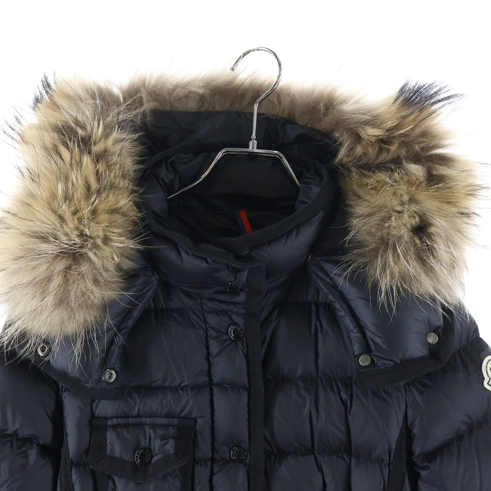 MONCLER(モンクレール) 19AW HERMIFUR エルミファー ファーフーデッド サイドジッパーポケット ダウンコート ジャケット レディース ブラック E20934990015
