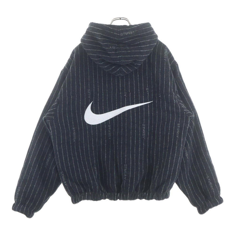 NIKE(ナイキ) ×STUSSY STRIPED WOOL JACKET ステューシー ストライプ フーデッドウールジャケット ブラック DR4023-010