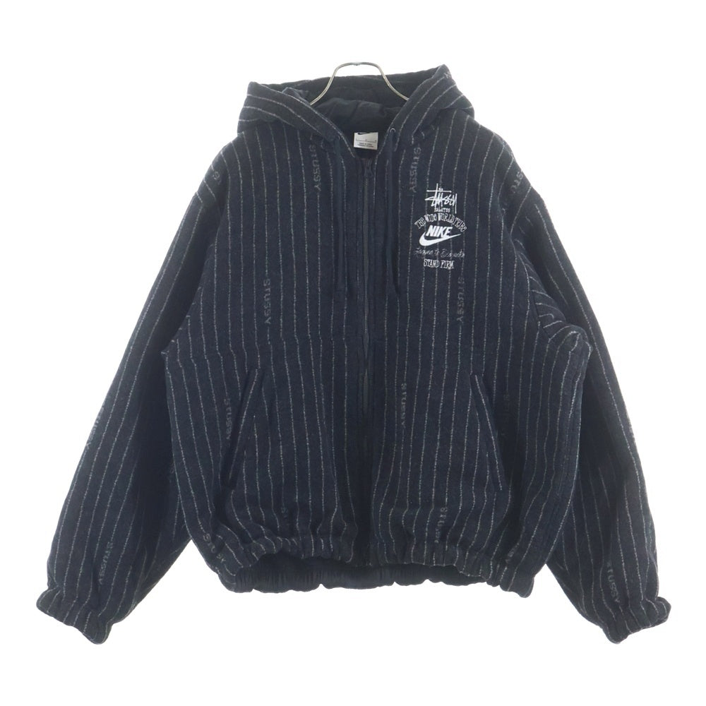 NIKE(ナイキ) ×STUSSY STRIPED WOOL JACKET ステューシー ストライプ フーデッドウールジャケット ブラック DR4023-010