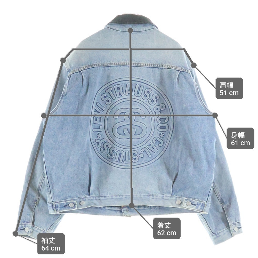 Levi's(リーバイス) ×STUSSY EMBOSSED TRUCKER JACKET ステューシー エンボス デニムトラッカージャケット ブルゾン インディゴ A5215-0000