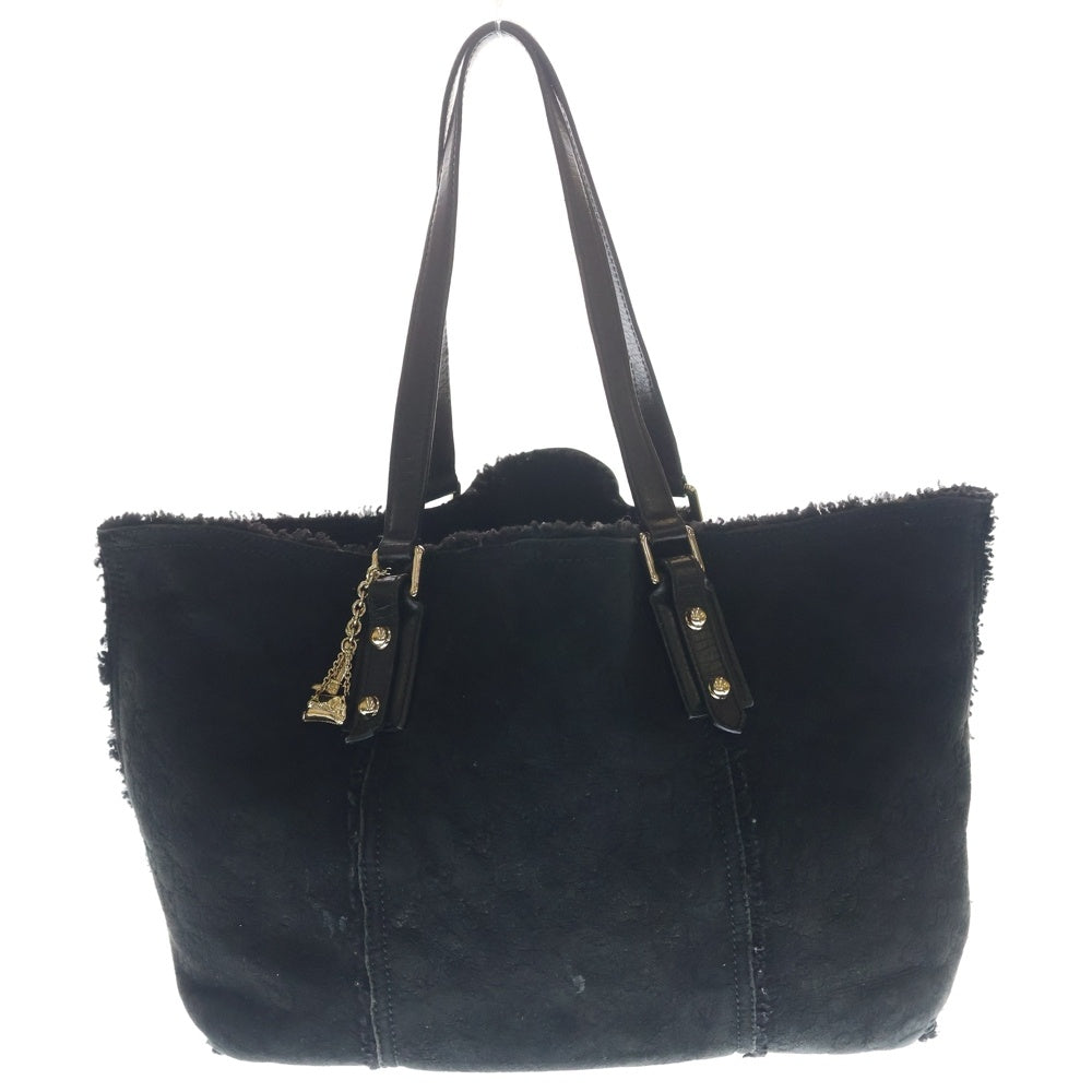 GUCCI(グッチ) GG柄 ムートン ボア チャーム付き トートバッグ ハンドバッグ ブラック ゴールド金具 139260 486628 レディース