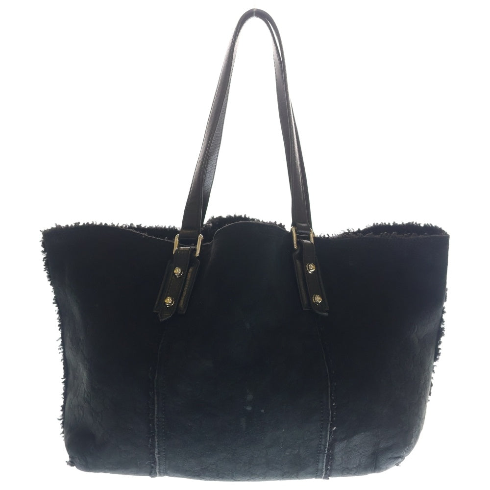 GUCCI(グッチ) GG柄 ムートン ボア チャーム付き トートバッグ ハンドバッグ ブラック ゴールド金具 139260 486628 レディース