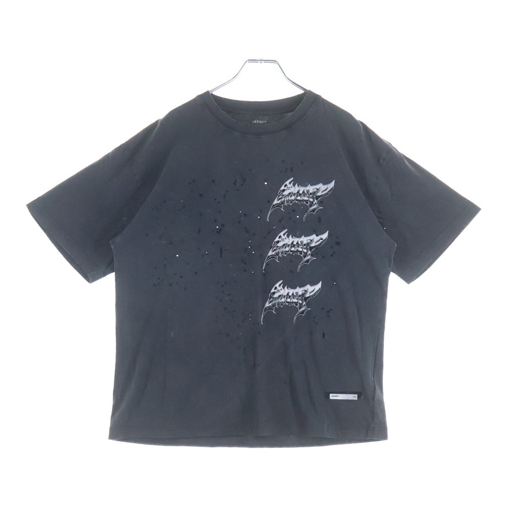 NO BRAND(ノーブランド) SATISFY サティスファイ MothTech T-Shirt モステック 両面グラフィックプリント クルーネック半袖Tシャツ カットソー ブラック 11006-AB-LG1