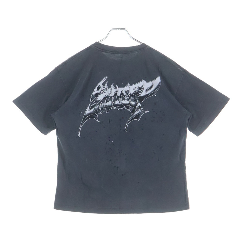 NO BRAND(ノーブランド) SATISFY サティスファイ MothTech T-Shirt モステック 両面グラフィックプリント クルーネック半袖Tシャツ カットソー ブラック 11006-AB-LG1