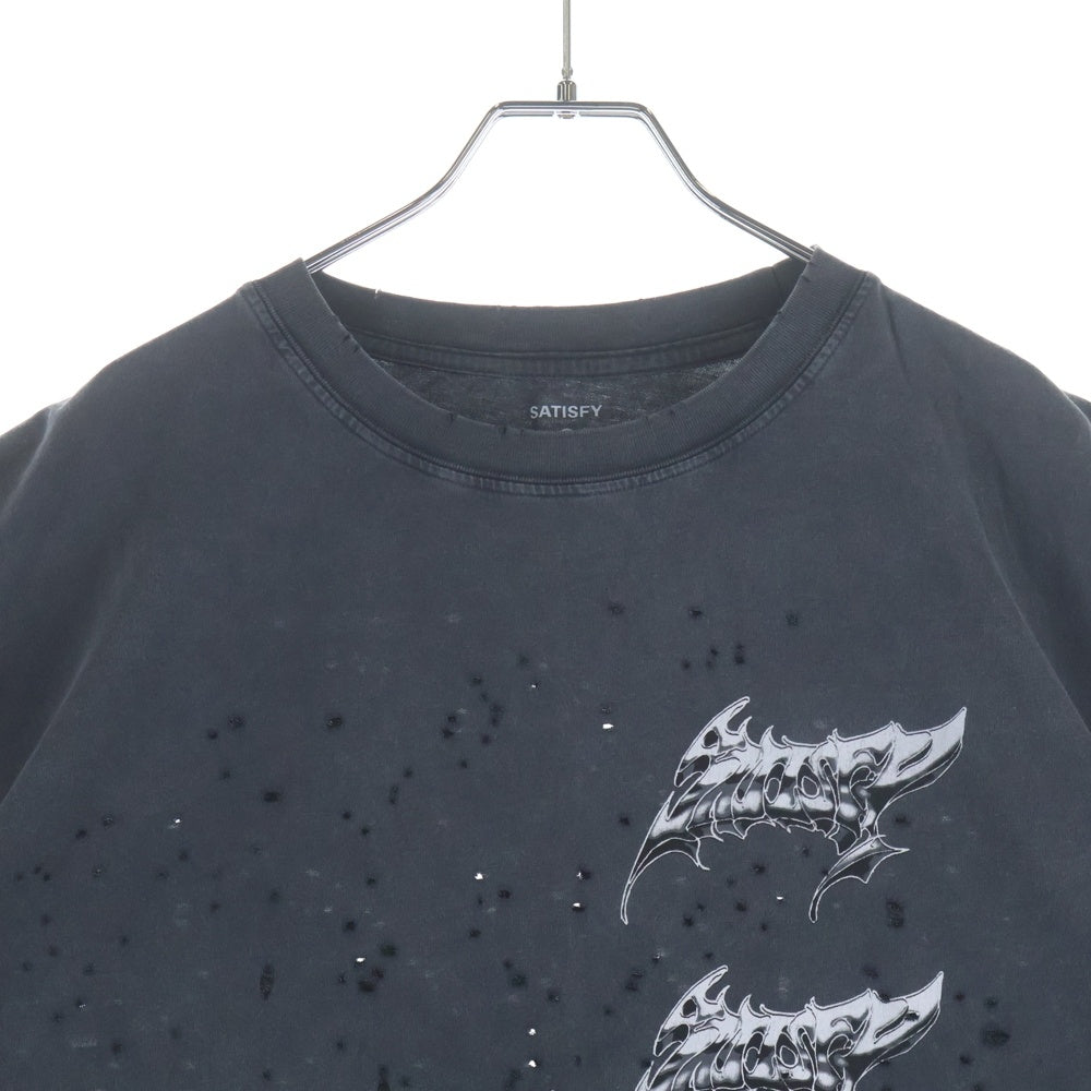 NO BRAND(ノーブランド) SATISFY サティスファイ MothTech T-Shirt モステック 両面グラフィックプリント クルーネック半袖Tシャツ カットソー ブラック 11006-AB-LG1