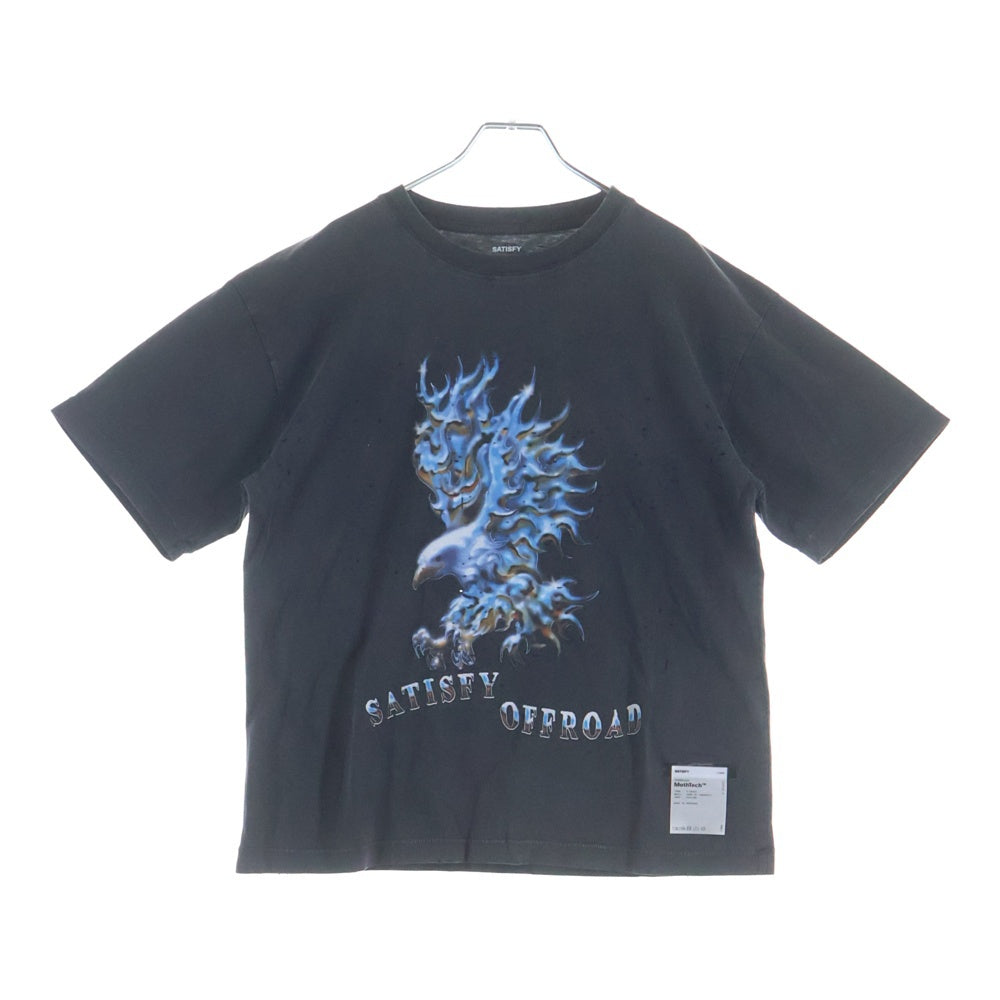 NO BRAND(ノーブランド) SATISFY サティスファイ MothTech T-Shirt モステック フロントグラフィックプリント クルーネック半袖Tシャツ カットソー ブラック 11006-00A15