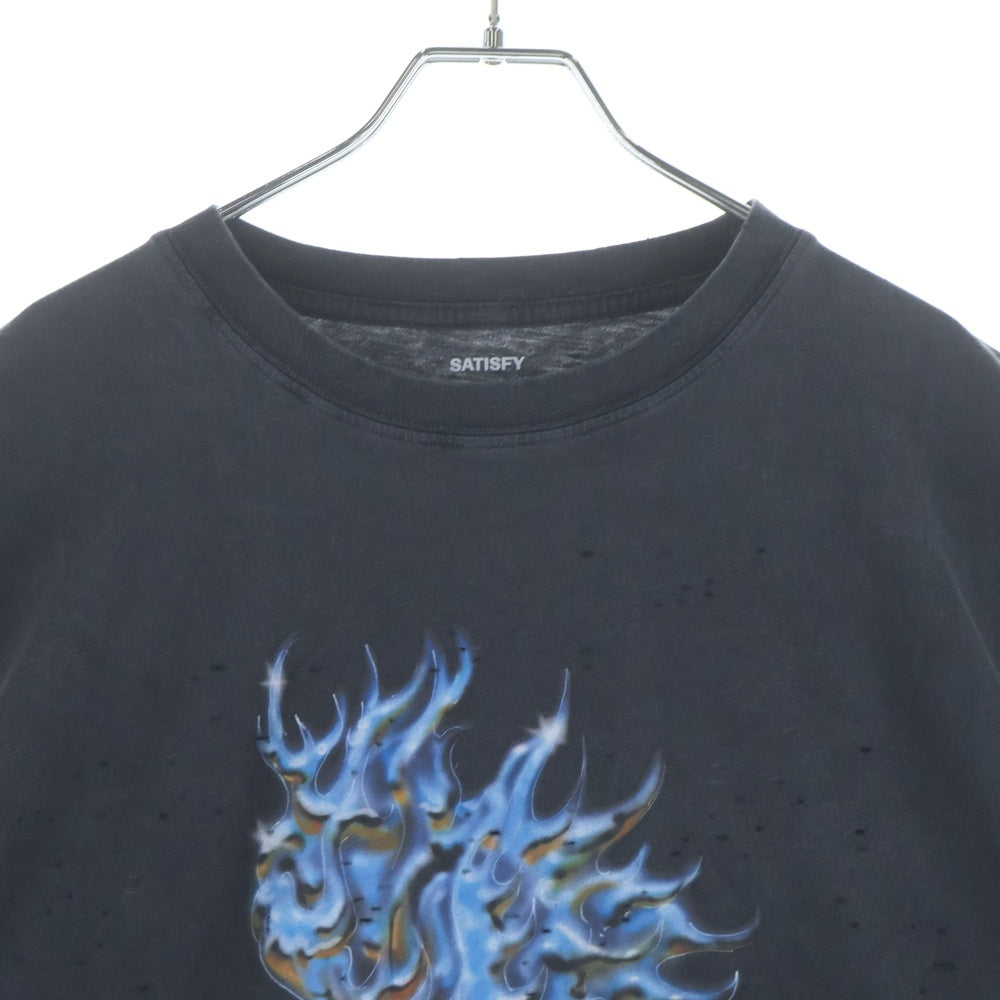 NO BRAND(ノーブランド) SATISFY サティスファイ MothTech T-Shirt モステック フロントグラフィックプリント クルーネック半袖Tシャツ カットソー ブラック 11006-00A15