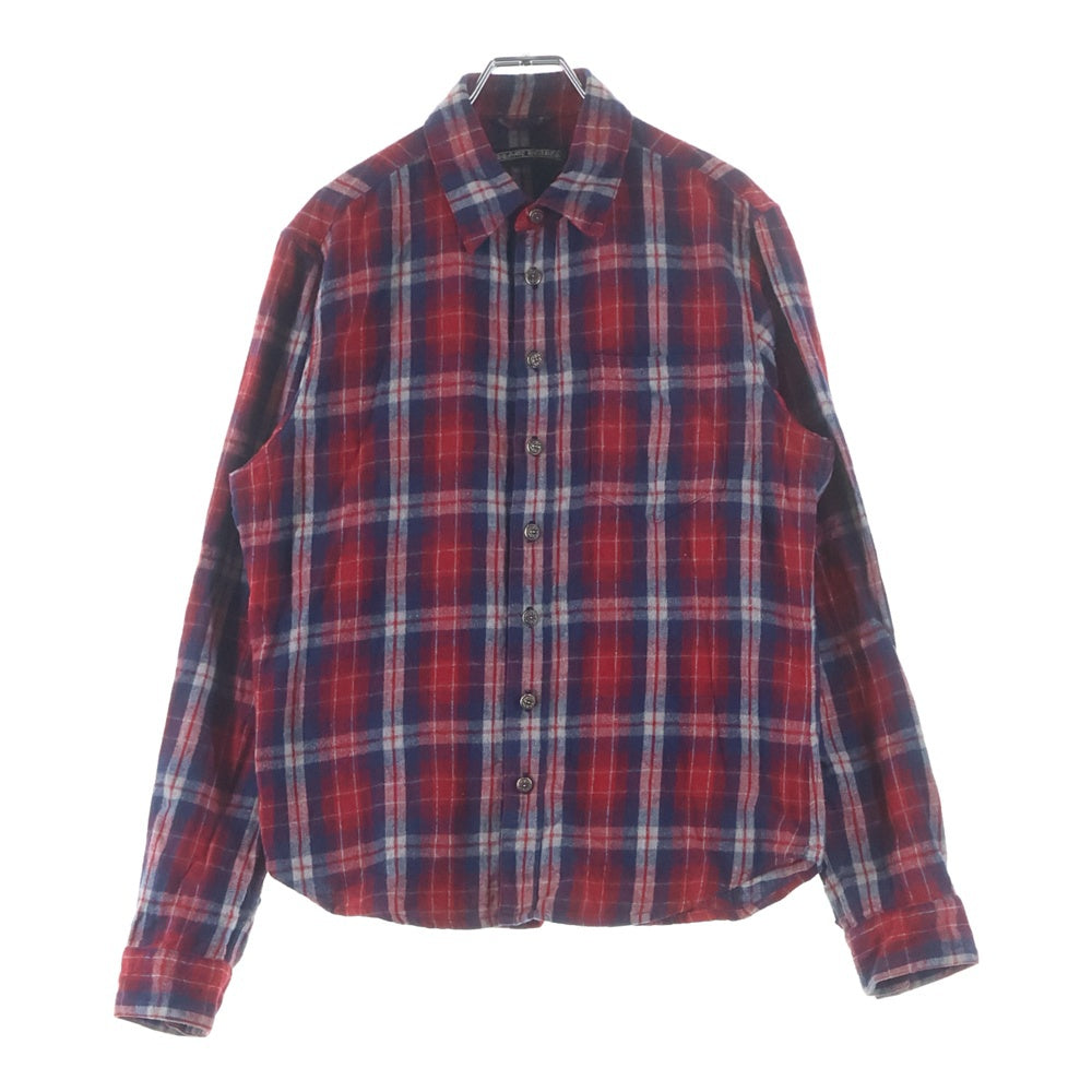 CHROME HEARTS(クロムハーツ) OLD LOOSEENDS ルーズエンド クロスパッチ フローラルボタン チェック柄 長袖シャツ レッド