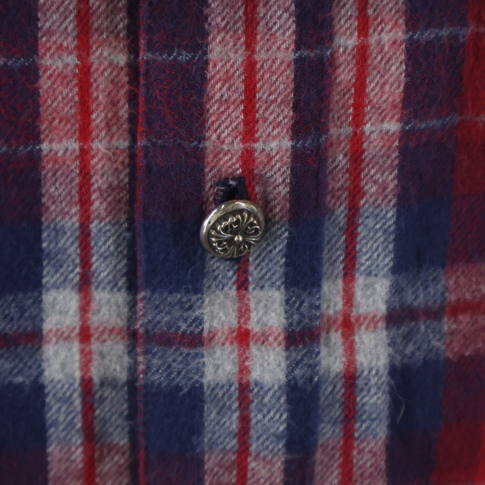 CHROME HEARTS(クロムハーツ) OLD LOOSEENDS ルーズエンド クロスパッチ フローラルボタン チェック柄 長袖シャツ レッド